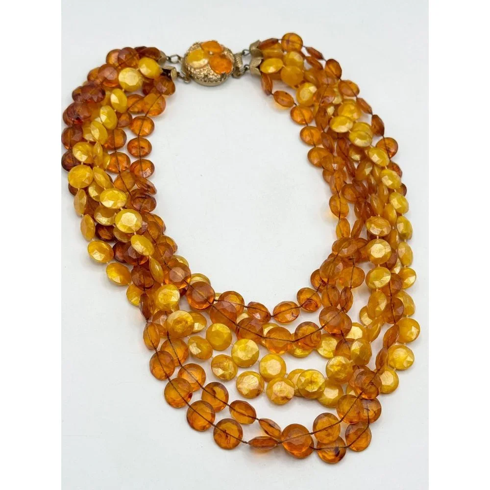 Vintage brown beaded multi strand sequin necklace - Picture 4 of 6